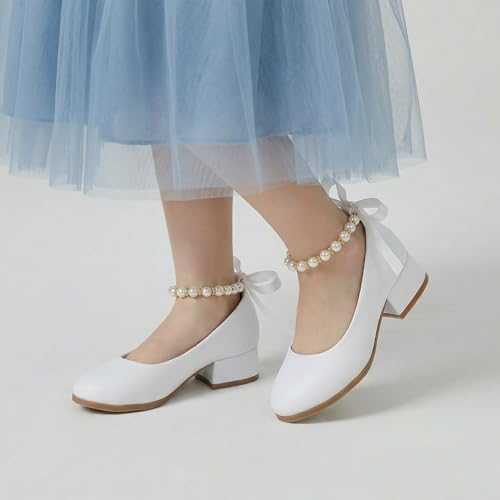 Image of THEE BRON Girls Low Heel Dress Shoes Mary Jane Party Wedding Flower Girl Pumps