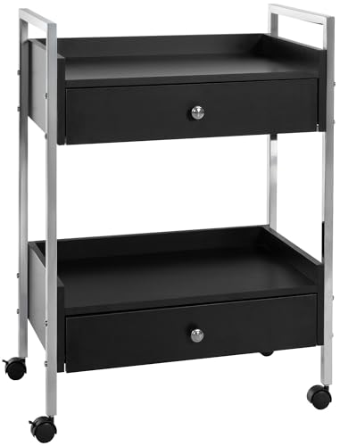 Clp Carrello Multiuso Di Lusso I Carrello Multiuso Su Rotelle I Carrello Con Due Cassetti E Ripiani, Colore:Nero