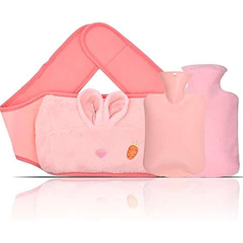 Vibbang Hot Water Bottle, Hot Water Pouch, Rubber Warm Hot Water Bag with Soft Plush Hand Waist Warmer Cover, for Neck and Shoulder, Back, Legs,Waist Warm, Pain Relief (A) Cover