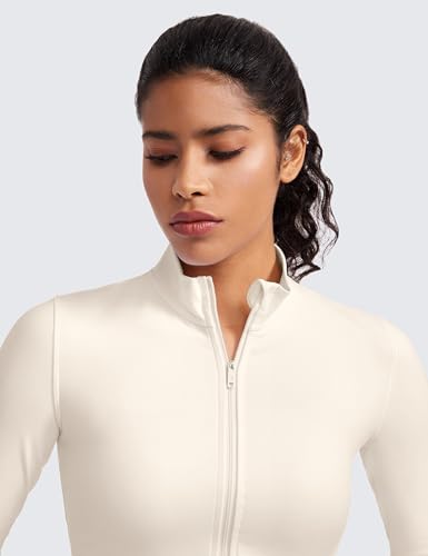 Image of CRZ YOGA Butterluxe Cropped Athletic Jackets | Extremely Soft, Slim Fit, Full Zip, Mockneck, Thumb Holes, for Women