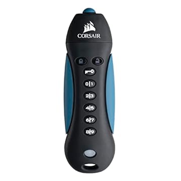 Corsair Flash Padlock 3 Chiavetta USB 3.0 da 128 GB con Tastierino Numerico, Crittografia AES a 256 bit, Cifratura Personalizzabile, Rilevamento Integrato Antimanomissione, Nero/Blu