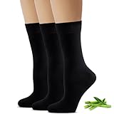 Niorasen Women's Crew Socks - Bamboo Rayon Thin Soft Dress Socks for Business, Trousers, Casual, Non-Binding, Breathable - Black & White, 3 Pairs