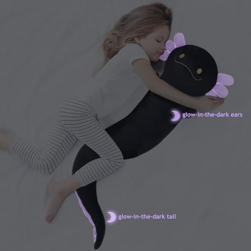 Image of Tianmihou 36 Inch Giant Axolotl Plush Stuffed Animal, Big Black Axolotl Glow in The Dark Fluorescent Plushies, Large Body Pillow Gifts for Kids Boy Girl Adults, Birthday