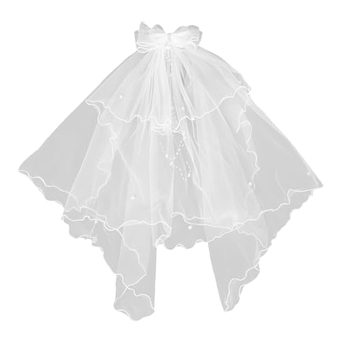 LUOZZY Multi-layer White Bow Veil for Girls First Communion Church Ceremony and Birthday Accessories