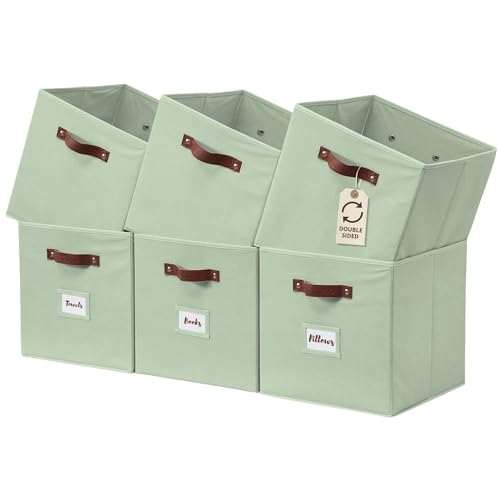 Image of DECOMOMO Storage Bins, Cube Storage Bin with Labels, Fabric Storage Cubes for Shelves (10.5" x 11" / 6pcs, Sage Green)