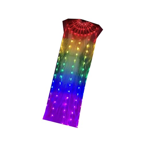 Éventail de danse orientale LED avec long voile pliable souple multicolore