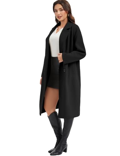 Flygo Womens Long Pea Coat Notch Lapel Double Breasted Trench Coat Fall Winter Overcoat Long Jacket3