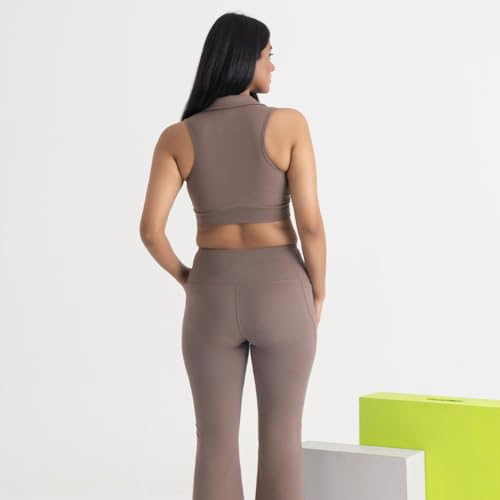 Image of HUNNIT 2 in 1 Sports Bra Crop Top - women's Polo Neck and Racerback styles with Medium Coverage, Lightly Padded, Stretchy Sports Bra perfect for Gym Workout and Sweat Wicking Fabric