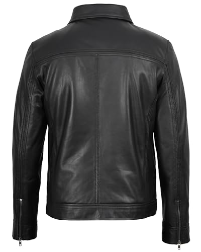 Image of Blingsoul Vintage Real Lambskin Leather Jacket For Mens - Moto Style Classic Shirt Collar Leather Jacket Men