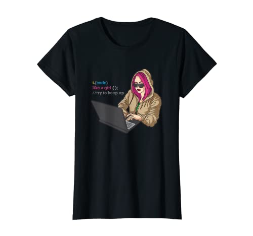 Mujer Código como Girl Programmer Coder Developer Try To Camiseta