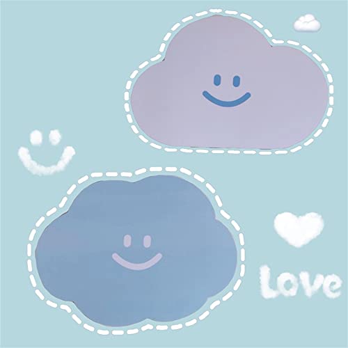 マウスパッド 韓国インキかわいい雲の笑顔の顔マウスパッドシンプルなスタイルの女の子のデスクミニマットPVC防水アンチスリップカワイイ絶縁パッド (青い雲)