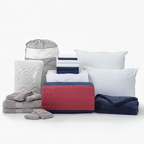 OCM Comfort Dorm Essentials Value Pack - 19 Piece Twin XL Set | Twin XL | Comforter, Sheets, Topper, Towels, Storage & More | Ryan Stripe | Red & Navy Rugby Stripe