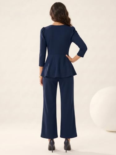 Image of Selvia Women's Blue Peplum Top with Trouser Co-Ord Set, Co ord Set for Women Stylish