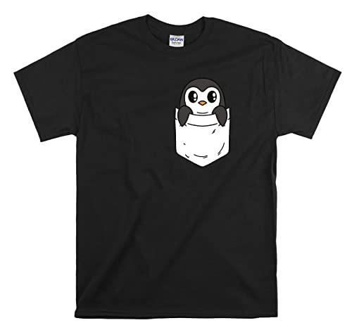 T-shirt noir unisexe poche pingouin coton doux et respirant en taille M