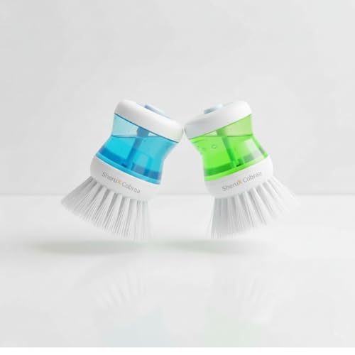 Image of Washbasin Cleaning Brush with Liquid Soap Dispenser - Self-Dispensing, Hidden Plunger Action, Versatile Kitchen and Bathroom Cleaner (Pack of 2) Multicolour