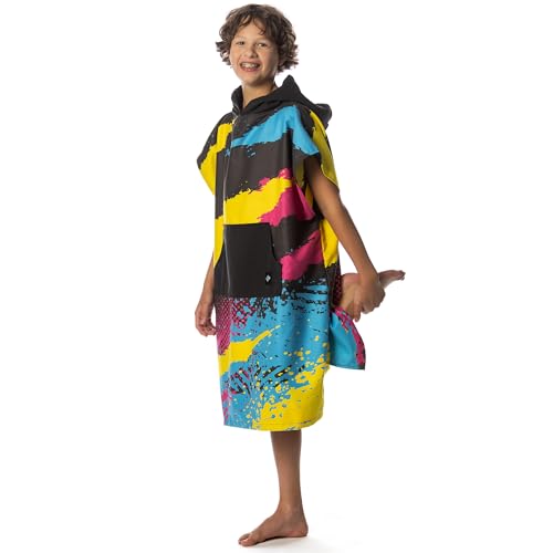 Image of Flow Changing Poncho for Kids - Microfiber Hooded Swim Towel Poncho for Boys & Girls, Perfect for Beach, Pool, or Swim - Quick Dry, Absorbent, Light Weight, and Easy to Pack (Flashback, Medium)