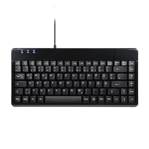 Perixx 10761 PERIBOARD-409 H, Mini Tastatur mit 2x USB Hubs - 1,80 Meter Kabel mit USB Stecker - Klavierlack - QWERTZ DE Layout - Schwarz