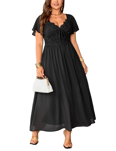 Image of EYWOL Women's Plus Size Formal Dress Lace Chiffon Maxi Dress,Open Back Cocktail Dress for Wedding Guest,Party,Gala Events