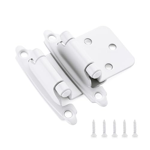 Image of Ravinte 60 Pack (30 Pairs) 1 /2 inch Overlay Cabinet Hinges, Self-Closing Semi-Concealed Face Mount, White Decorative Hardware with Door Bumpers for Kitchen & Cupboard Doors