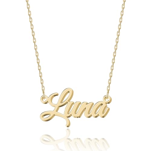 UMAGICBOX Collier Prénom Personnalisé Luna - Pendentif en Or Gravé sur Mesure en Acier Inoxydable pour Femmes - Cadeau Unique pour Anniversaires,Diplômes...