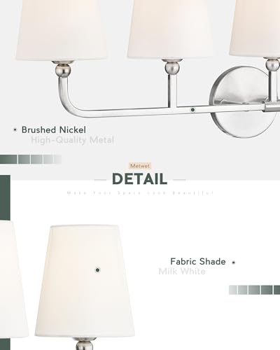 Image of Bathroom Light Fixtures, 5 Light Brushed Nickel Vanity Lights with Flared White Fabric Shade, 35 Inch Wall Sconce, Modern Sconces Wall Lighting for Hallway Bedroom, VL837-BN-5