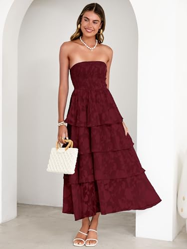 Image of Simplee Womens Summer Strapless Maxi Dress 2026 Boho Floral Off Shoulder Wedding Guest Dresses Tiered Beach Long Sundress