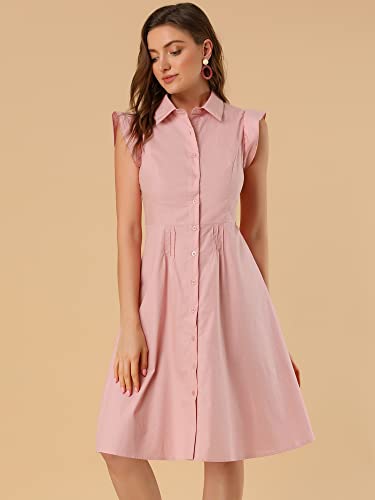 Image of Allegra K Women's Ruffled Sleeve Casual Office Dress Tie Waist Button Down Cotton Shirt Dresses