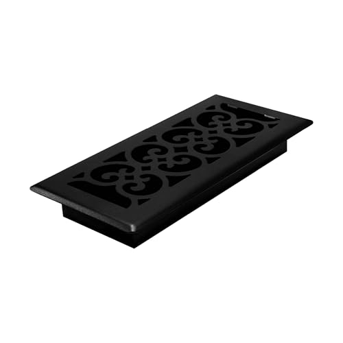 Decor Grates Metal Scroll Decorative Air Vent Cover 4x10 Floor Register – Adjustable Control Lever – AC Floor Vent Covers for Home Floor Vents – Fits 4 x 10 Inch Opening – Textured Black (ST410)