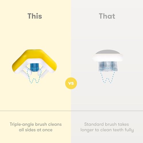 Image of Frida Baby Triple-Angle Toothhugger Training Toddler Toothbrush | Toddler Toothbrush 2 Years and Up, Cleans All Sides at Once | Yellow