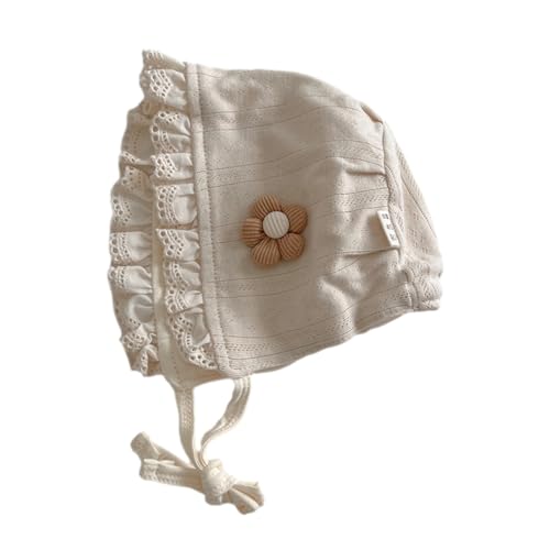 Cotton Cap with Lace Trim Stylish Infant Hat with Flower Pattern Cute & Fashionable Cap Charming Lace S Khaki