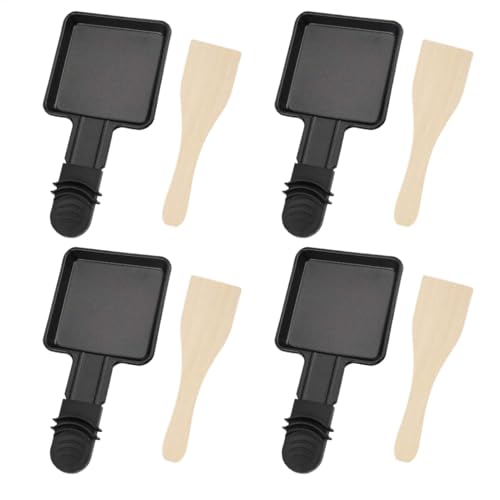 Sartenes | 4 sartenes antiadherentes para queso raclette | Sartenes de queso multifunción con espátula | Huevos con mango de madera | Sartén para derretir | Sartenes de cocina para restaurante al aire