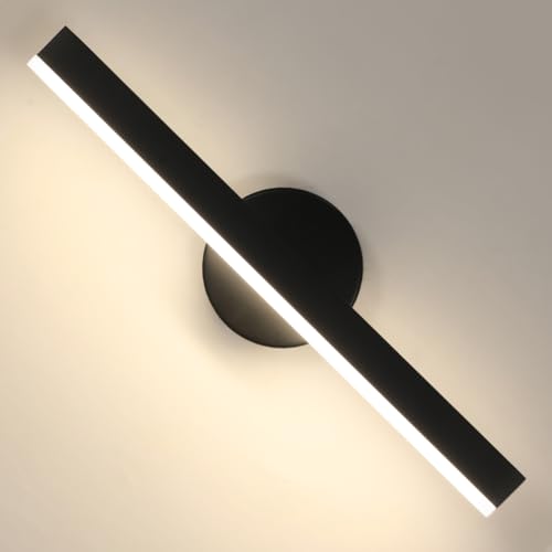 Riserva Lampada da Parete Interno Moderna, 12W Applique da Parete LED Nero, 4500K Bianco Neutro, 300° Ruotabile Lampada a Muro per Bagno, Camera da Letto, Soggiorno, Galleria, Corridoio, Scala