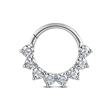 FINE4U Daith Piercing Jewelry 16G 8mm - ASTM F136 Titanium Septum rings, Cartilage Earring, Implant Grade Nose Rings Hoops, Hinged Clicker