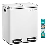 poubelle blanche tri selectif Enchante les petites cuisines : avec 2 compartiments de 15 L, cette poubelle à pédale s'adapte parfaitement aux cuisines compactes, aux appartements ou aux petites maisons et aide à gérer le recyclage et les déchets dans un seule poubelle pratique