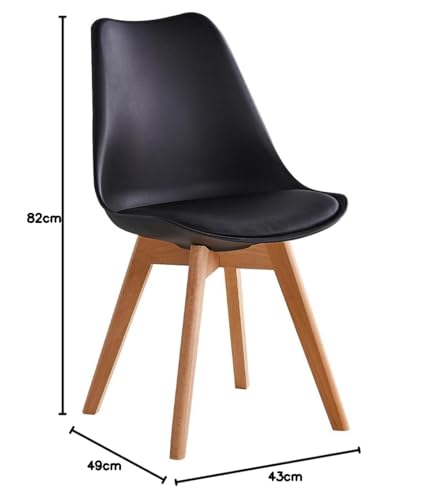 Shally Dogan Set 4 Sedie Per Sala Da Pranzo Con Piedi In Legno E Seduta Con Morbida Imbottitura, Sedia Design Nordico, Poltrona Stile Scandinavo Ideale Per Cameretta, Cucina, Ufficio (Nero) - 3
