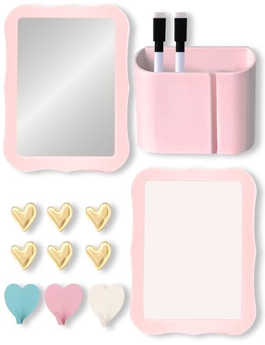 Pink Locker Accessories Kit for Girls, Back to School Essentials 14 Pieces Supplies, Locker Organizer Stuff for School Office Work, Includes Magnetic Mirror, Dry Erase Board, Pen Holder and More