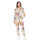 Ksajwzf Conjunto deportivo de 2 piezas para mujer, estampado floral colorido, conjunto de chándal de manga larga para correr, flores primaverales, multicolor, M