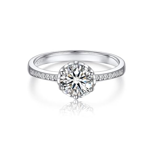 MomentWish Promise Rings for Her, 1Carat Moissanite Engagement Rings, D Color VVS1 Simulated Diamond 925 Sterling Silver Accent Rings E Accent-6 Prong 10