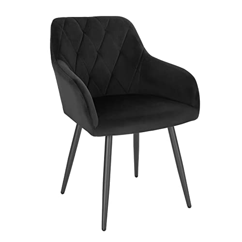 WOLTU Chaise Salle à Manger, Fauteuil Salon, Chaise Scandinave, Chaise de Cuisine en Velours, Assis Rembourré avec Accoudoirs et Dossier, Pieds en Métal, Noir, BH352sz-1