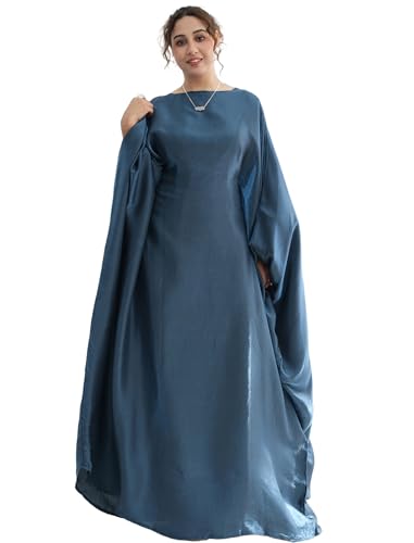 Image of Dubai Bat Sleeve Dress Shiny Robe for Women Muslim 1pc Abaya Eid Prayer Clothes Soft Dubai Travel Party Dress Maxi Abaya