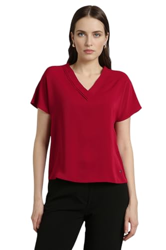 Image of Van Heusen Women's Polyester Regular Fit Half Sleeve V Neck Formal Top