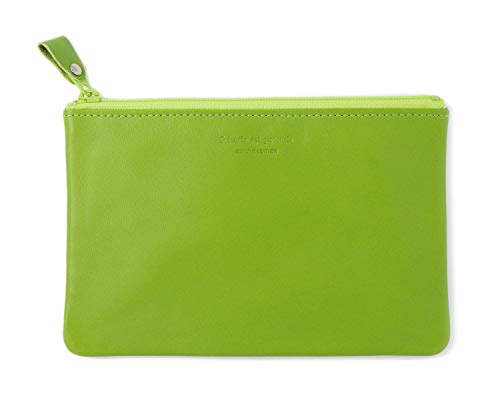 スリップオン "P"ポーチ M ノワール 革 ライトグリーン NSL-2303