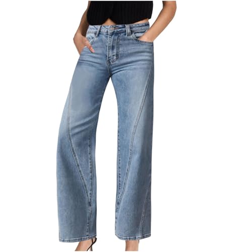 Women's Wide Leg Jeans High Waisted Strechy Denim Pants 2024 Fashion Button Casual Baggy Trousers Streetwear