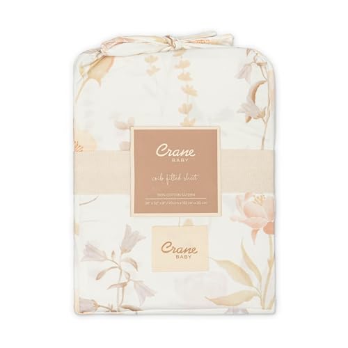 Image of Crane Baby Violet Floral 100% Cotton Sateen Fitted Crib Sheet, Baby Girl Crib Sheets, Pink Floral Toddler Bed Sheets, Wildflower Nursery Decor, Vintage Baby Girl Nursery Decor, Pink Toddler Sheets