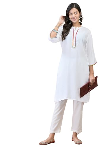 Image of Shree Women Liva (Rayon) White Floral Print Kurta