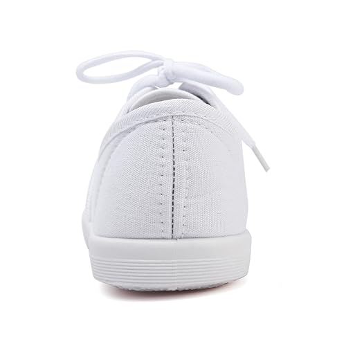 Image of Womens White Canvas Sneakers Lightweight Lace Up Fashion Comfortable Canvas Shoes Low Top Slip On Casual Tennis Walking Shoes Women Footwear