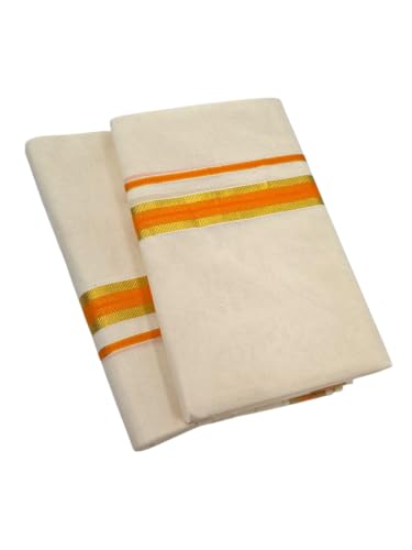 Image of Womens Kuthampully Set Mundu With Golden & Stripes Kara