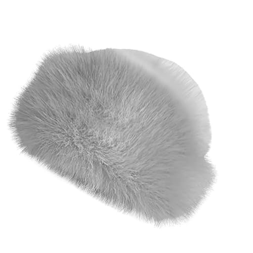 JAWSEU - JAWSEU Fur Chapka for Women, Elegant Faux Fur Hat Winter Hat Faux Fur Winter Hat Thick and Warm Faux Fur Headbands for Skiing Hiking Snowboarding Gray