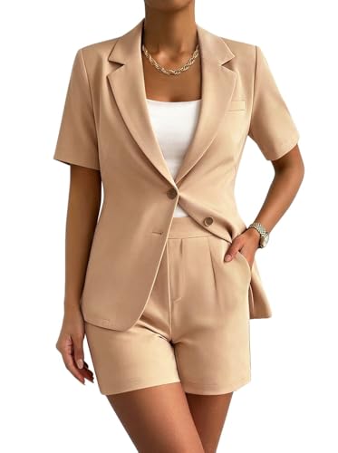 Short Sets for Women Summer Blazer and Shorts Suit Business Casual 2 Piece Matching Outfits Khaki XL