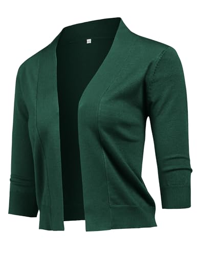 Image of URRU Women's Classic 3 /4 Sleeve Open Front Cropped Cardigan Sweater Lightweight Knit Short Shrugs